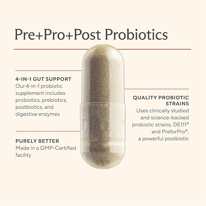 Premium 4-in-1 Probiotic Prebiotic, Postbiotic & Digestive Enzymes for Men & Women – Supports Gut, Digestion & Immunity –Complete Gut Health with Pre, Post, Probiotics & Digestive Enzymes–60 Capsules