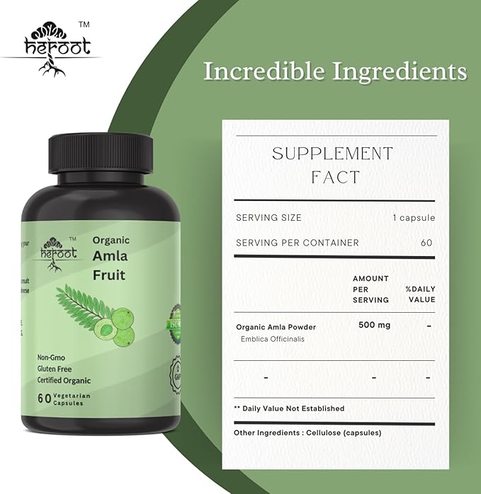 Organic Amla Capsules - Indian Gooseberry for Natural Vitamin C, Support for Skin & Hair 120 Capsules