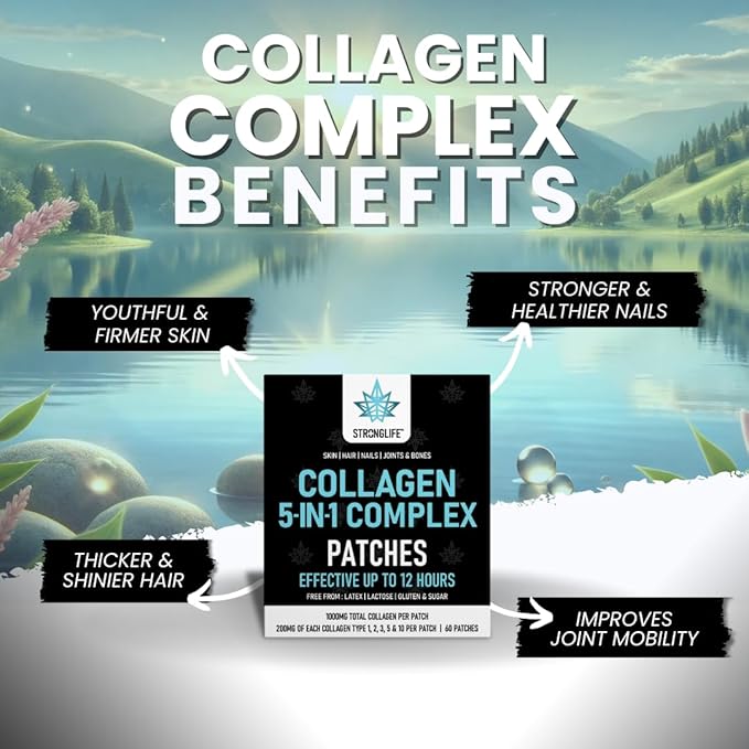 Collagen Complex Patches – Types 1, 2, 3, 5 | 60 Transdermal Patches for Skin, Hair, Nails, and Joint Health | High Absorption, Alternative to Powders and Capsules, Easy to Apply, Long-Lasting