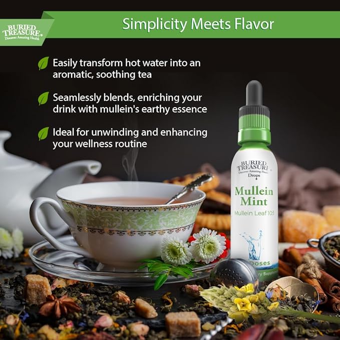 Buried Treasure Mullein Mint Drops: Instant Mullein Tea, Mullein Leaf Extract for Supporting Lungs, No Sugar, Easy-to-Use Drops for Seasonal Support