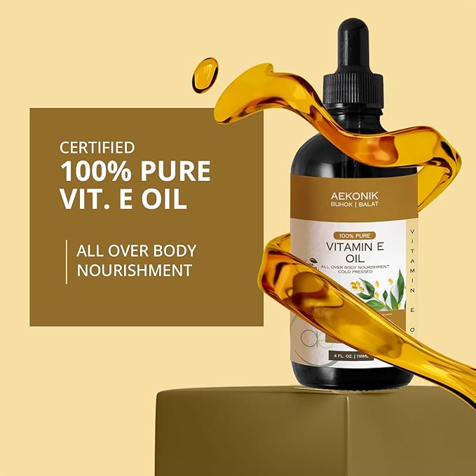 Organic Vitamin E Oil - Essential Pure Vitamin E Oil For Body Care and Skin Care - 4-Oz Bottle for Dry Skin, Wrinkles, Stretch Marks, Acne & Anti-Aging