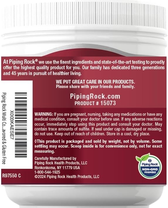 Piping Rock Multi Collagen Protein Powder | 16 oz Unflavored | 10,000mg Peptides Complex | Type i, ii, iii, v, x | Gluten Free, Non-GMO Supplement