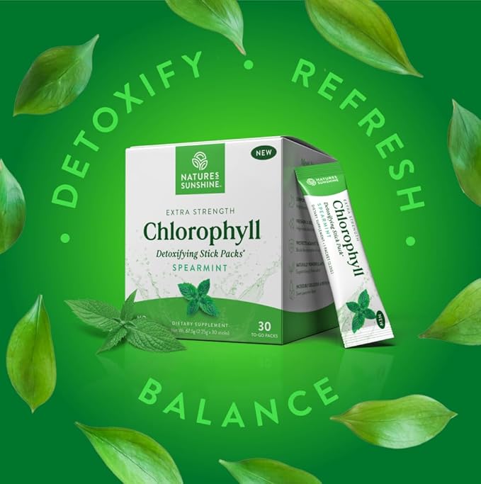 Nature's Sunshine Chlorophyll Stick Packs: Supercharge Your Detox and Boost Gut Health in Convenient, Delicious Stick Packs (Spearmint)