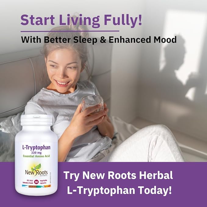 New Roots | L-Tryptophan Supplement (90 Capsules) 220mg, Herbal Sleep Aid, Mood and Stress Response Support – Gluten-Free, Non-GMO, Vegetarian