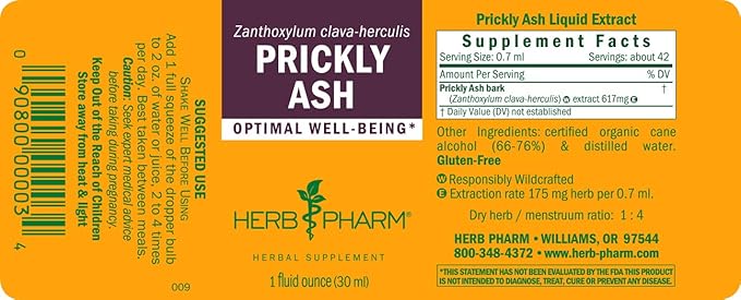 Herb Pharm Prickly Ash Liquid Extract - 1 Ounce (Pack of 2)