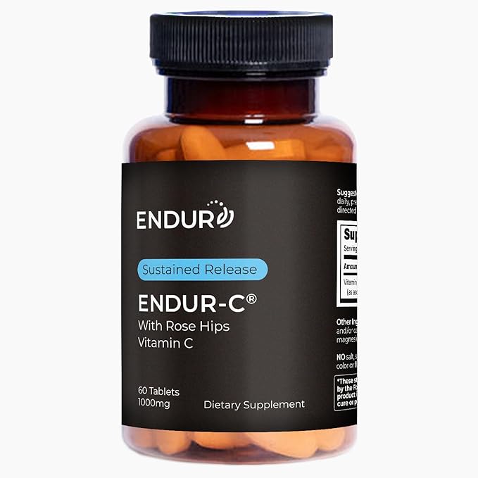 EndurC, Time Release Vitamin C Supplement Tablets for Optimal Absorption, Ascorbic Acid & Vitamin C with Rose HIPS, 1000mg, 60 Tablets