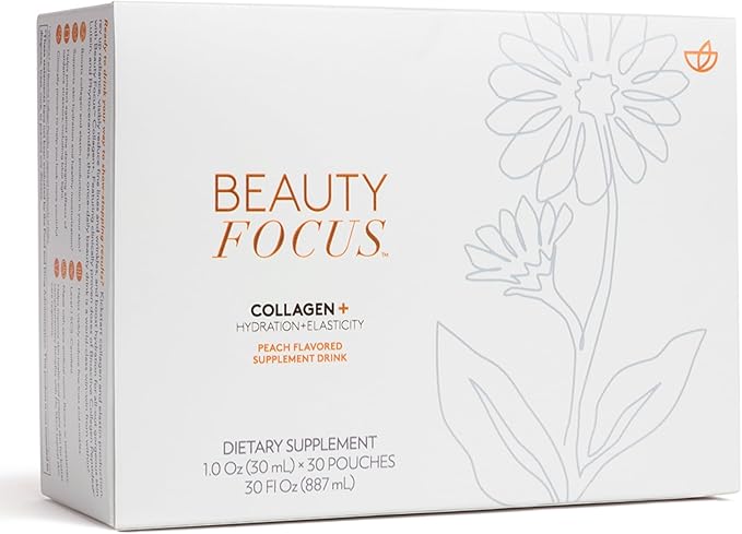 Beauty Focus Collagen Plus | Peach Flavor | 1.0 Fl Oz | 30 Packets | Liquid Collagen for Women and Men | Supports Skin Hydration | Collagen Peptides
