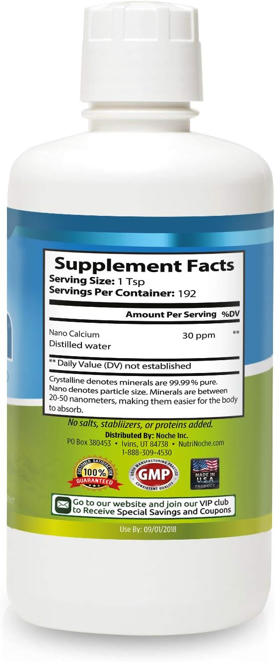NutriNoche Liquid Calcium Supplement - 99.99% Ultra Pure Crystalline Nano Calcium for Women, Men & Children - Calcium Citrate Alternative - Absorbed at a Cellular Level Sublingually - 30 ppm
