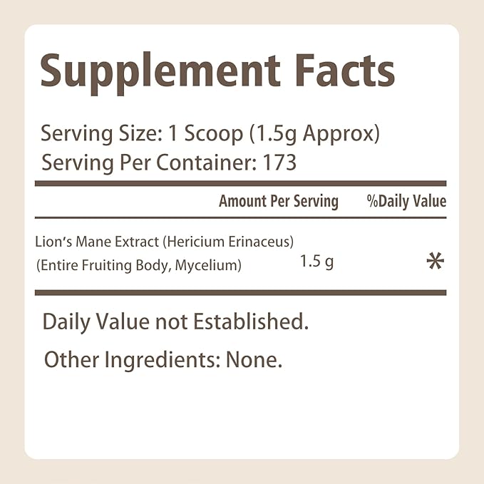 Lion's Mane Powder, Lions Mane Mushroom, Brain Health Support Supplement, Mushroom Supplement for Mental Clarity, Cognition and Immunity, 9.17oz