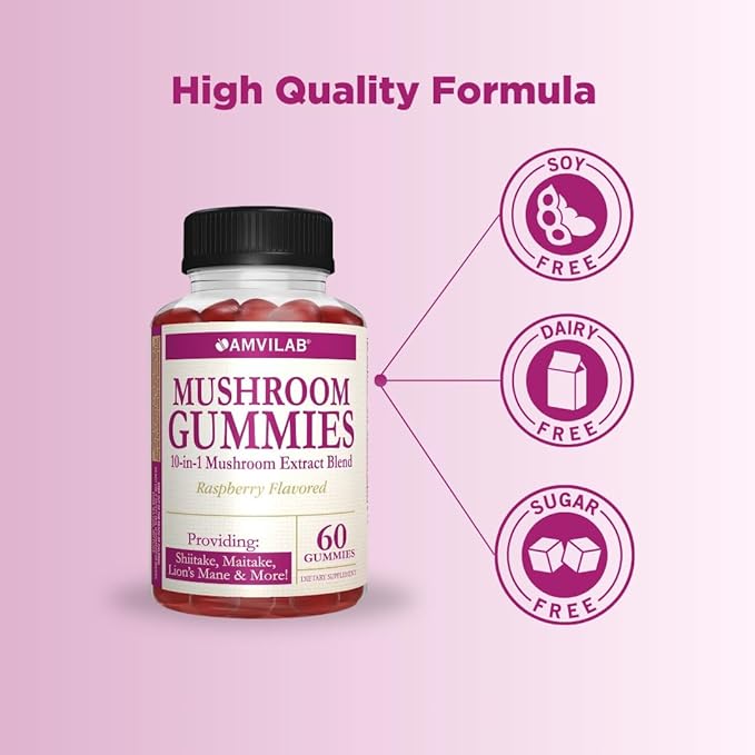 Mushroom Gummies,Raspberry Flavored, 60 Gummies 1 Month Supply