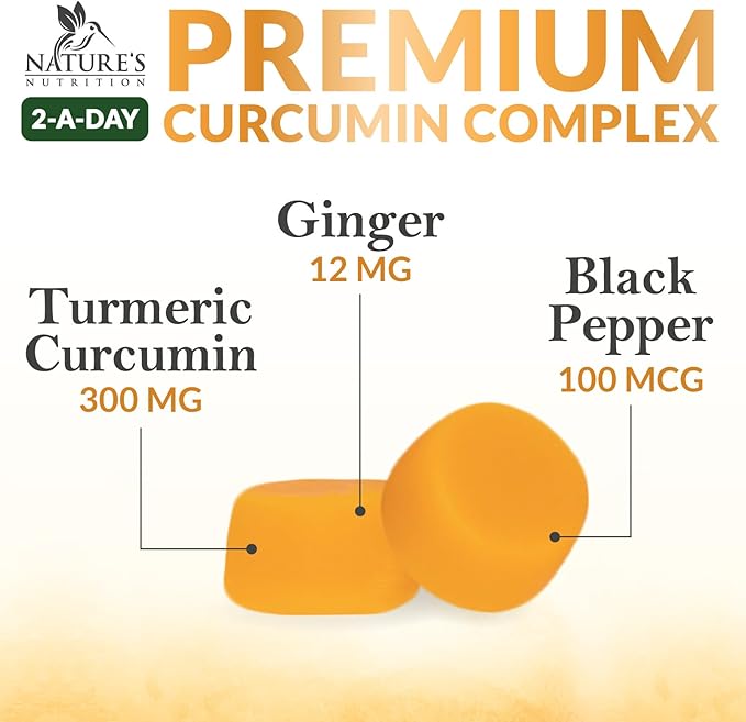 Turmeric Gummies with Black Pepper & Ginger for Best Absorption, 95% Curcuminoids Tumeric Curcumin Gummy, Nature's Herbal Extract Joint Support Supplement, Vegan Non-GMO, Peach Flavor - 120 Gummies