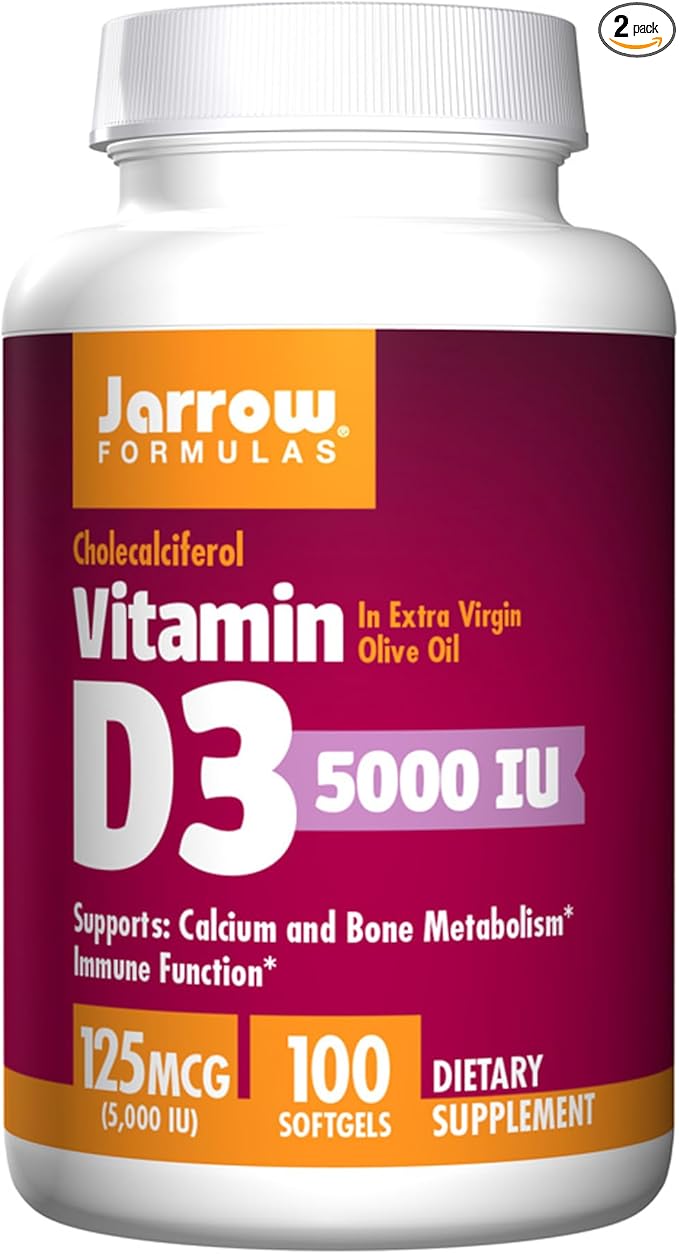 Jarrow Formulas Vitamin D3 5000 IU, 100 Softgels, Pack of 2