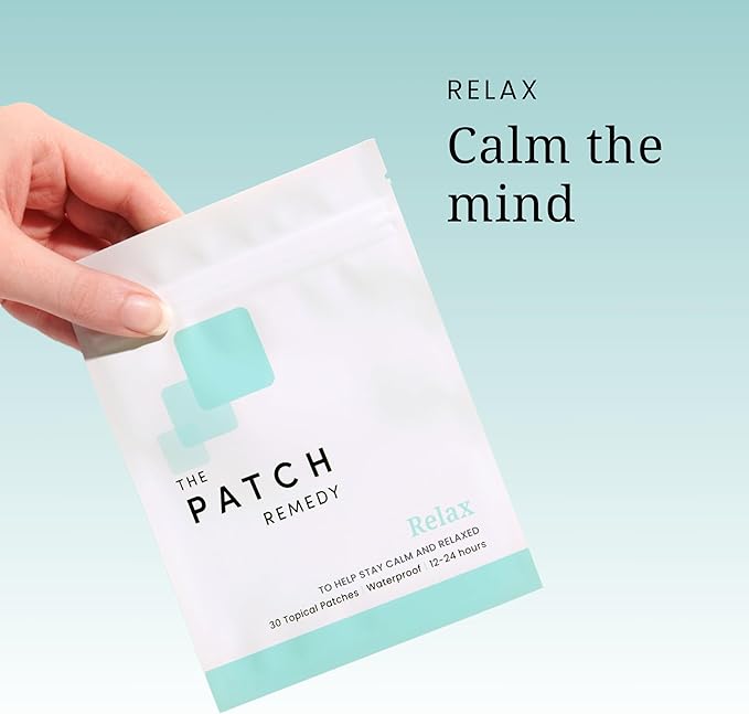 Relax Patches - 30 Topical Stress Relief Patches with Ashwagandha, L-theanine, Lemon Balm, Valerian, Passionflower, Vitamin B6, Rhodiola Rosea | Calming, Relieving, Relaxing