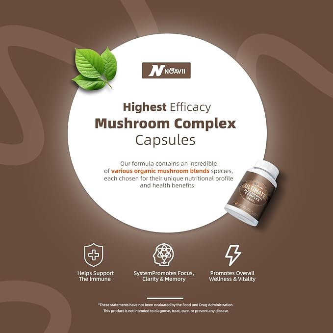 Mushroom Complex Supplement 2600mg, 120 Capsules - 10 Mushrooms Blend - Reishi, Lions Mane, Cordyceps, Chaga, Turkey Tail, Maitake, Shiitake, Oyster Nootropic Complex - Brain, Energy, Focus Pills