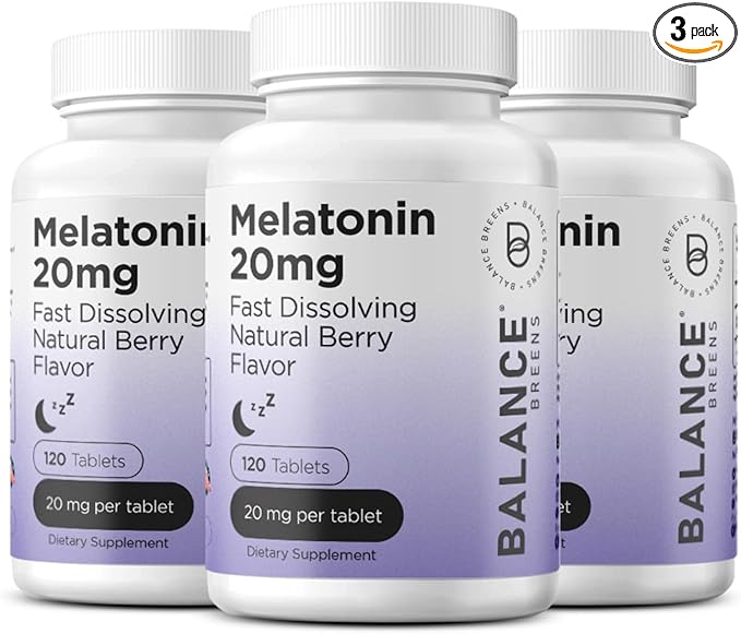 Balancebreens Melatonin 20mg Fast-Dissolve, 120 Tablets β Natural Sleep Aid for Restful Nights, Drug-Free Support for Relaxation and Tranquility