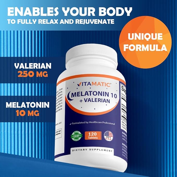 Vitamatic Melatonin 10mg with Valerian Root 4:1 Extract 250 mg 120 Tablets