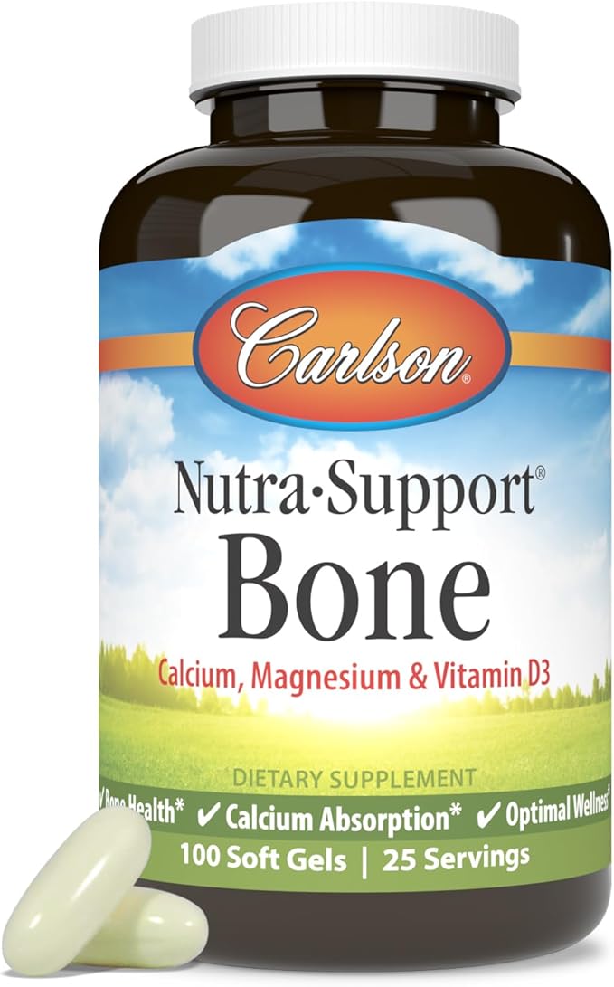 Carlson - Nutra-Support Bone, Calcium, Magnesium & Vitamin D3, Bone Health, Calcium Absorption & Optimal Wellness, 100 Softgels