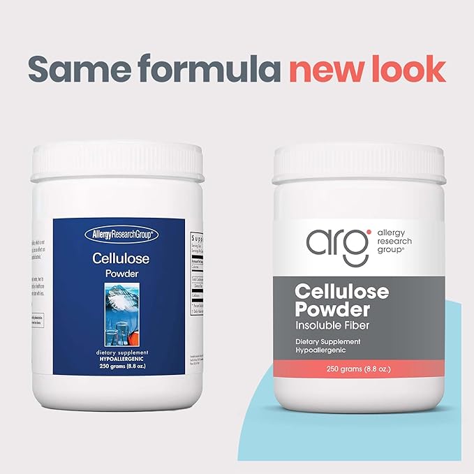 Allergy Research Group Cellulose Powder - Microcrystalline Cellulose Powder, 2000mg Insoluble Fiber Supplement, Powdered Cellulose, Non-Fermentable, Hypoallergenic - 8.8 Oz