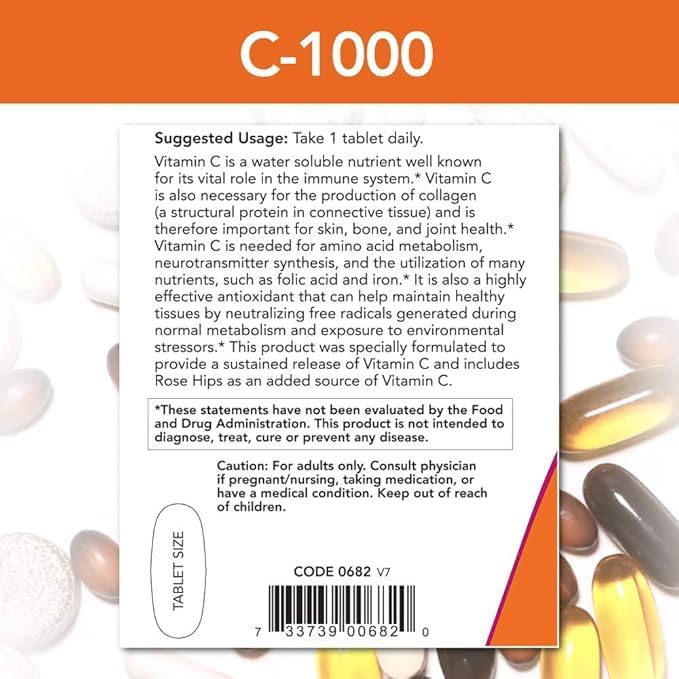 NOW Foods Supplements, Vitamin C-1,000 with Rose HIPS | Sustained Release, Antioxidant Protection* | 250 Tablets - Pack of 2 with Pill Organizer