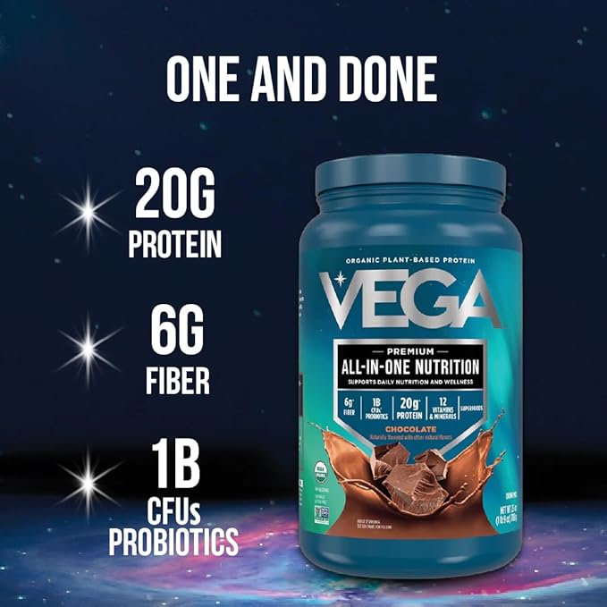 Vega Organic All-in-One Vegan Protein Powder, Chocolate - Superfood Ingredients, Vitamins for Immunity Support, Keto Friendly, Pea Protein for Women & Men, 25 Oz (Packaging May Vary)