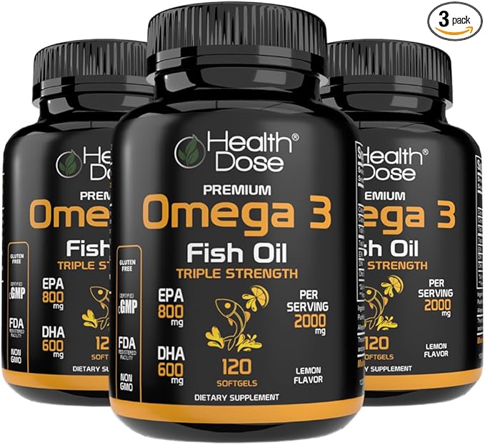 Premium Omega 3 Fish Oil Triple Strength x 120 Softgels - Pack of 3