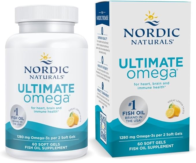Nordic Naturals Ultimate Omega, Lemon Flavor - 60 Soft Gels - 1280 mg Omega-3 - High-Potency Fish Oil Supplement with EPA & DHA - Promotes Brain & Heart Health - Non-GMO - 30 Servings