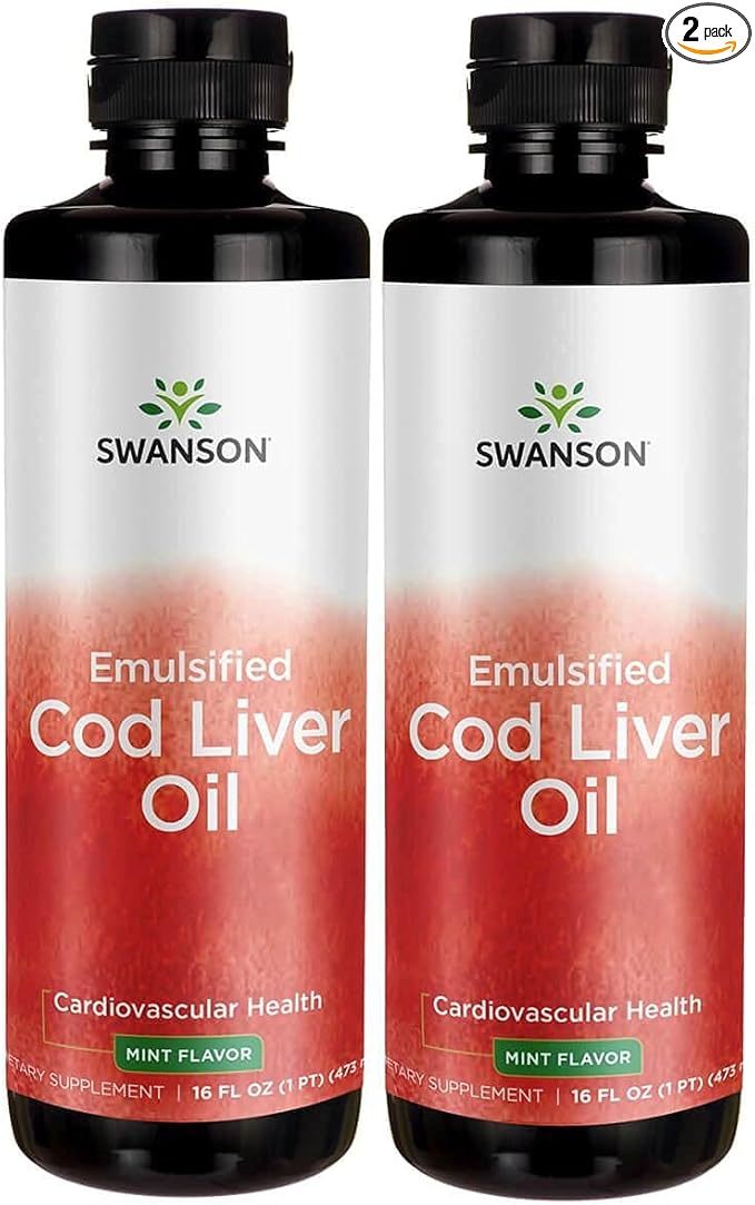 Swanson Emulsified Cod Liver Oil - Mint Flavor 16 fl oz Liq (2 Pack)