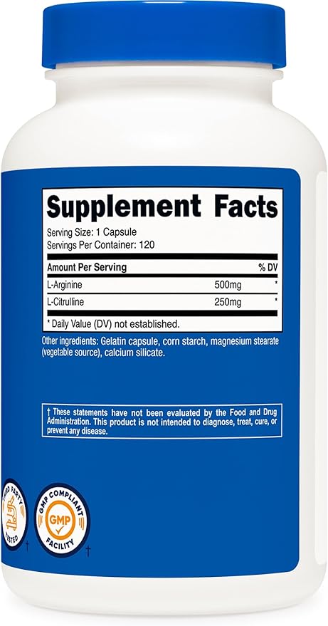 Nutricost L-Arginine L-Citrulline Complex 750mg, 120 Capsules - Non-GMO