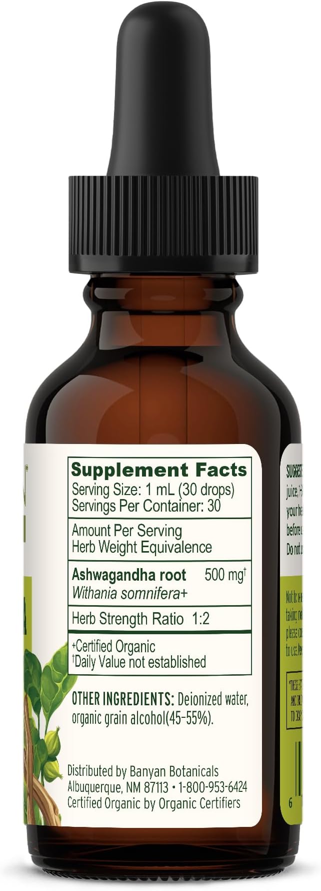 Banyan Botanicals Organic Ashwagandha Liquid Extract – Fast-Acting Herbal Ashwagandha Drops – for Balanced Energy and Calm* – 1 fl oz – Non GMO Sustainably Sourced Vegan