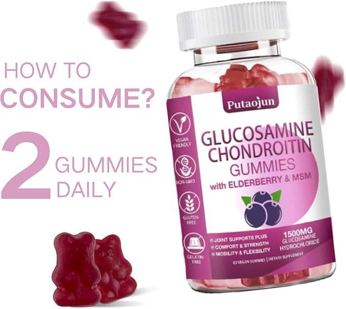 Glucosamine Chondroitin Supplements with MSM & Elderberry | Glucosamine Chondroitin Gummy for Adults & Women Men | Glucosamine chondroitin Gummies Extra Strength | Joint Supplement | 2 Pack