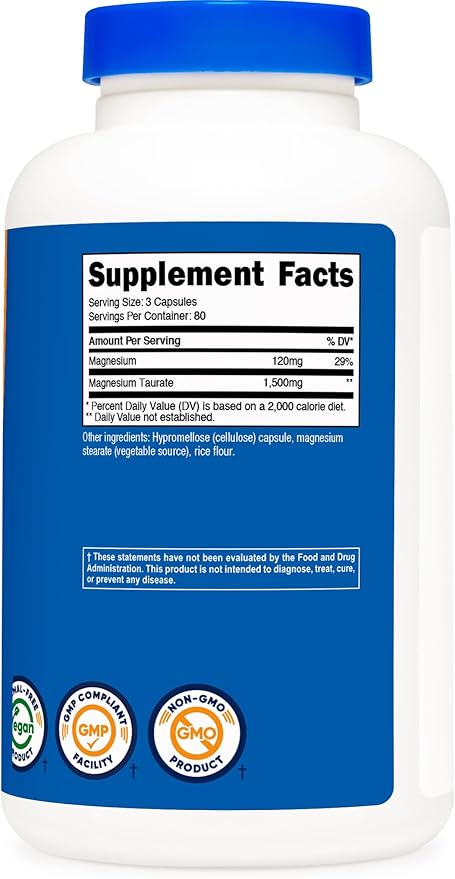 Nutricost Magnesium Taurate 1,500mg; 240 Capsules - Gluten Free, Non-GMO, Vegan, 80 Servings