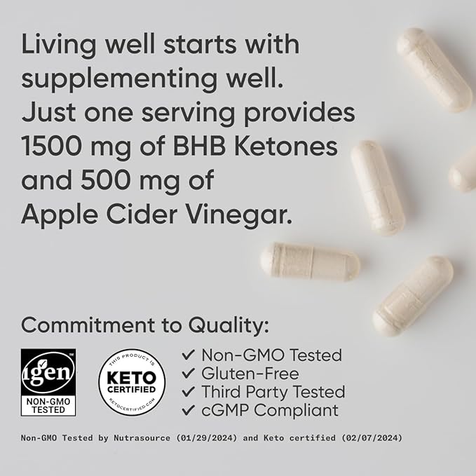 Sports Research® Keto Plus ACV Capsules - Diet Support with 500mg of Apple Cider Vinegar & 1500mg goBHB® Exogenous Ketones - Gluten Free & Keto Certified - 120 Veggie Capsules