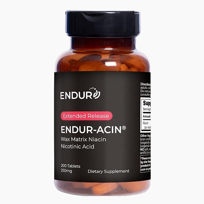ENDUR-ACIN, Extended Release Niacin for Optimal Absorption & Low-Flush Vitamin B3 Niacin 500mg, Premium Niacin Supplement Made in USA, 200 Tablets