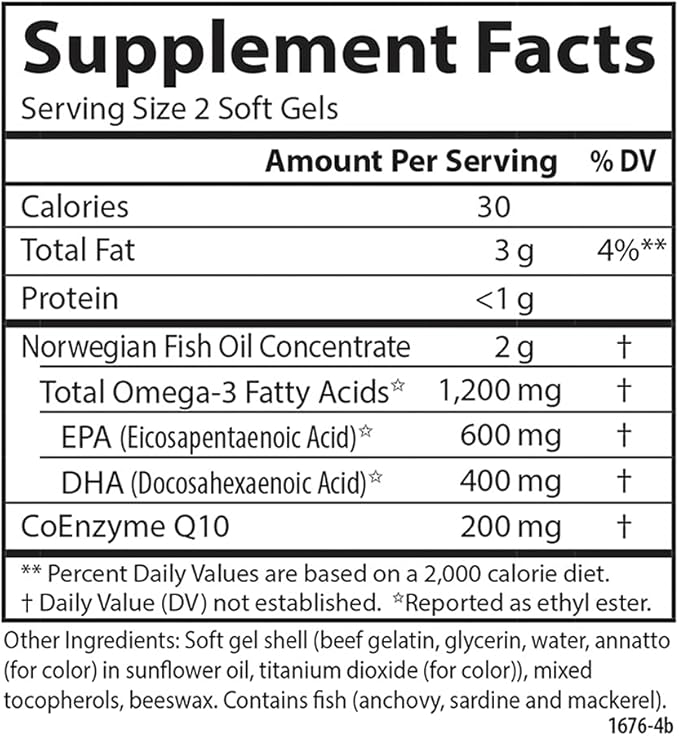 Carlson - Fish Oil Q, 1200 mg Omega-3s 200 mg CoQ10, Function, Energy Production & Circulatory Support, 120 Softgels