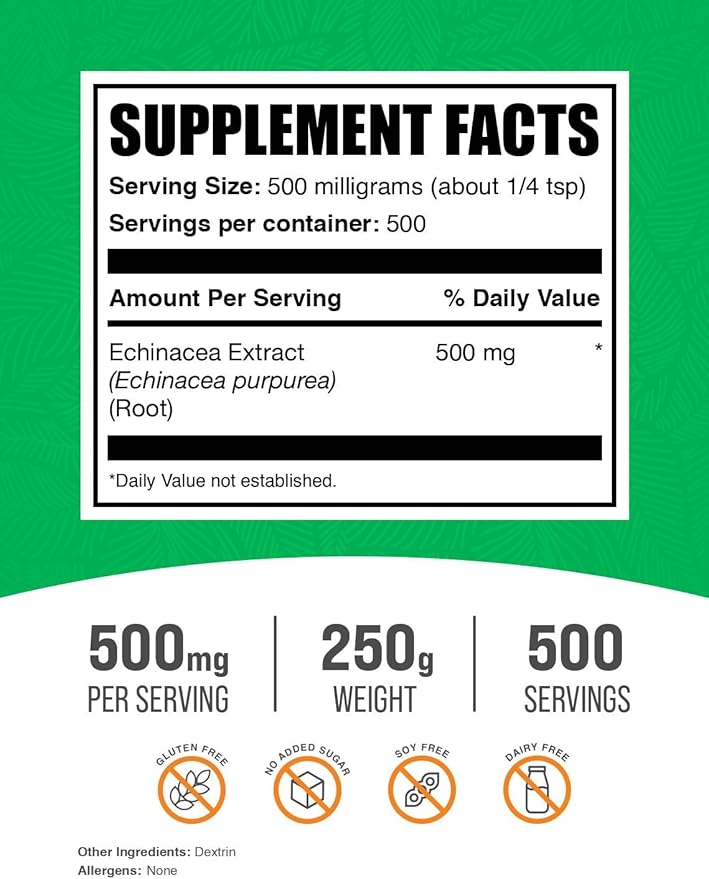BulkSupplements.com Echinacea Extract Powder - Echinacea Supplement, Herbal Supplement for Immune Support - Vegan & Gluten Free, 500mg per Serving, 250g (8.8 oz) (Pack of 1)