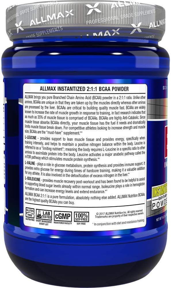 ALLMAX Nutrition BCAA 2:1:1 Powder, Amino Acid Supplement for Muscle Recovery, Unflavored, 400 Gram (Pack of 1)