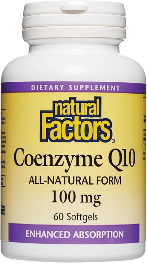 Natural Factors Coenzyme Q10 100 mg, Natural Coenzyme Q10 Supplement for Energy, Heart and Cognitive Support, 60 Softgels
