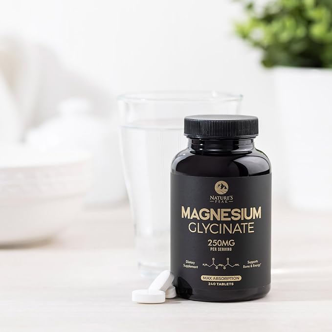 Magnesium Glycinate Chelated for Max Absorption - Supports Bone, Muscle, Nerves & Heart Health, Nature's Sleep and Stress Support, Best Magnesium Supplement Pills for Whole Body Support - 240 Tablets