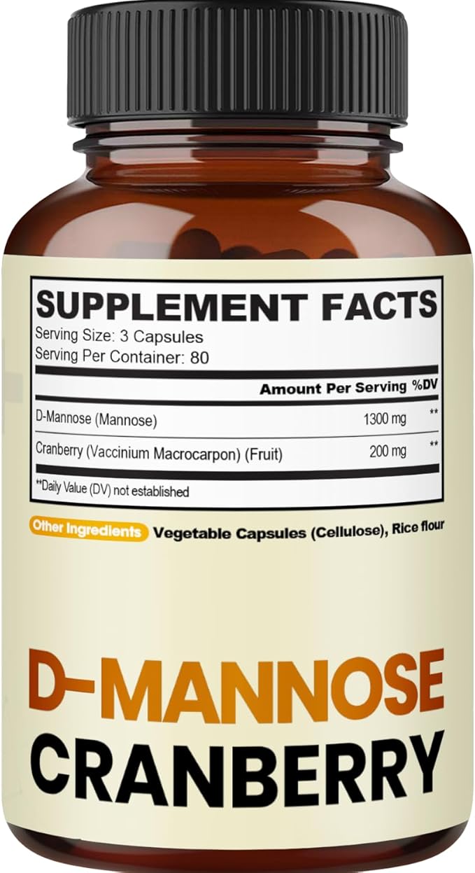 agobi D-Mannose and Cranberry Blend Capsules - 240 Vegan Pills for 80 Days - Super Concentrated Formula for UTI Health, Digestive & Immune Support - Gluten-Free, Non-GMO