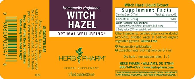 Herb Pharm Witch Hazel Liquid Extract, 1 Fl Oz (Pack of 2)