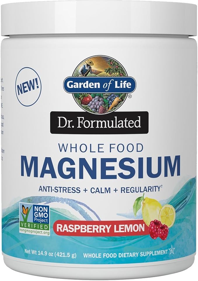 Garden of Life Whole Food Magnesium Powder, 421.5g - Raspberry Lemon, Vegan, Gluten & Sugar Free