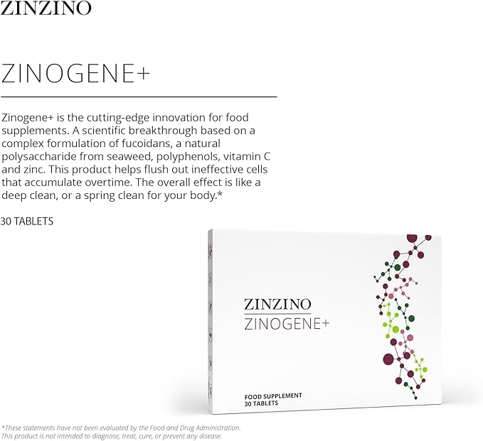 ZinoGene+ - Deep Cleanse Supplement with Fucoidans, Polyphenols, Vitamin C & Zinc - Supports Revitalized Health - 30 Tablets