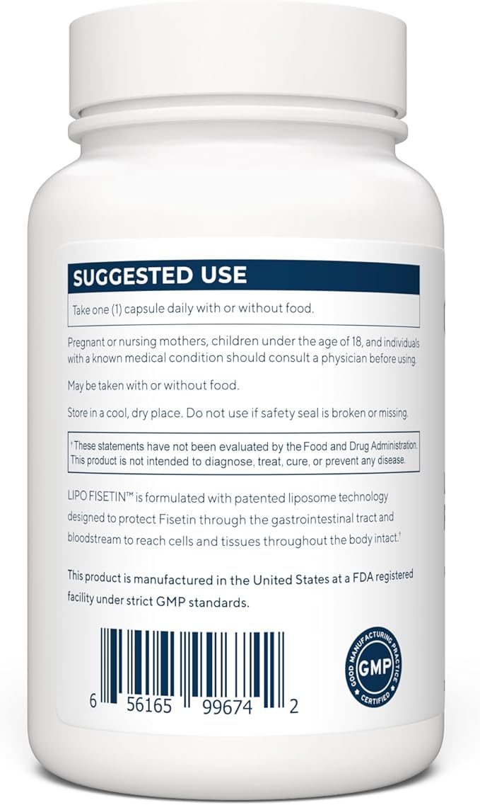 Fisetin | 90 Liposomal Fisetin Supplements - 150mg Fisetin per Serving | Senolytic Supplements | Bioavailable Formula for Increased Absorption | Non-GMO & Made in The USA