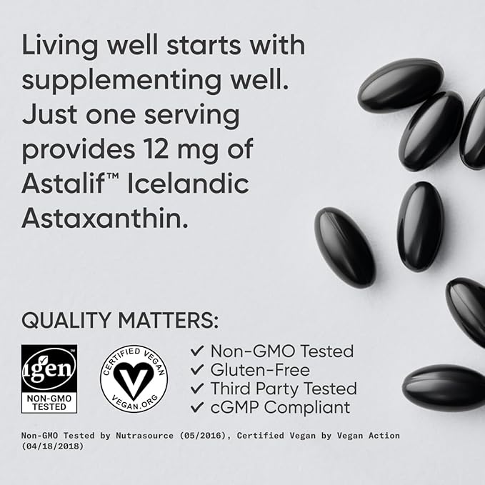 Sports Research Vegan Icelandic Astaxanthin 12mg with Organic Coconut Oil | Vegan Certified & Non-GMO Project Verified Dietary Supplement - 60 Veggie Softgels (2 Month Supply)