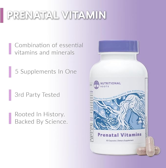 Prenatal Vitamins with DHA - Whole Food Vitamins with Folate, Probiotics and Regenerative Organic Ingredients, Without Iron, Without Iodine, Bump It Up, 30 Servings