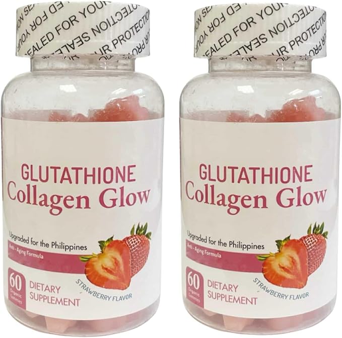 Nature Glow Glutathione Collagen Glow, 60 Organic Chewable Gummies (Strawberry (2 Bottles))