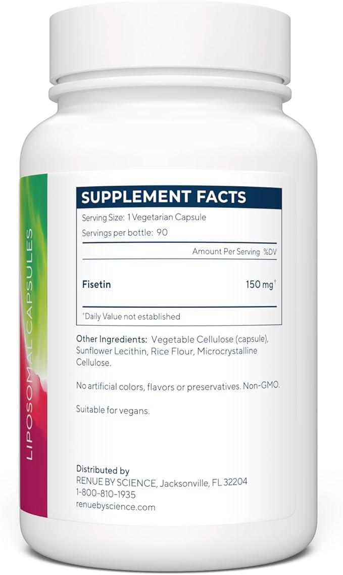 Fisetin | 90 Liposomal Fisetin Supplements - 150mg Fisetin per Serving | Senolytic Supplements | Bioavailable Formula for Increased Absorption | Non-GMO & Made in The USA