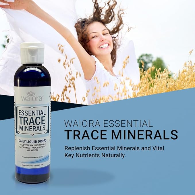 Waiora Essential Trace Minerals | Help Replenish Lost/Depleted Mineral | 60+ Ionic Trace Minerals | Support Body’s Vital Functions, pH Balance | Plus Electrolytes for Hydration (1 Bott / 48 serv)