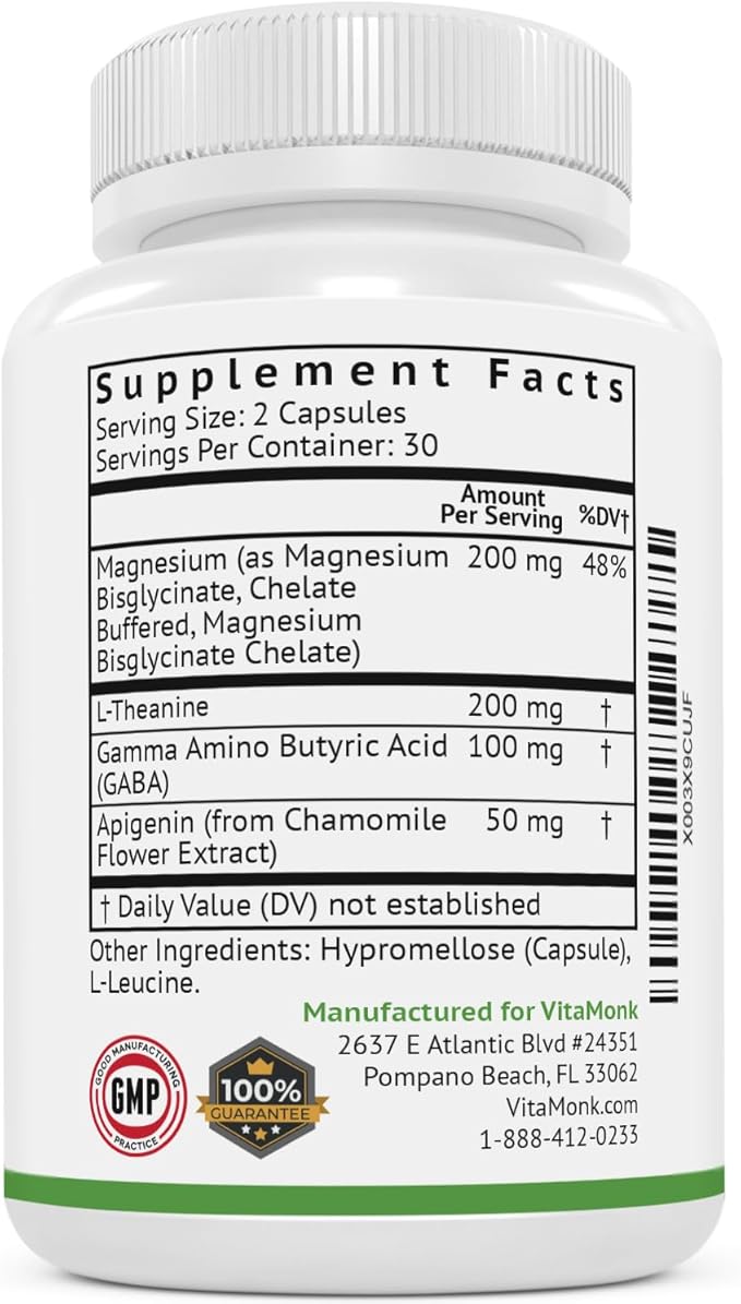VitaMonk Melatonin Free Sleep Aid With Magnesium, GABA, Theanine and Apigenin - Natural Sleep Aid Without Melatonin, Natural Sleep Aids for Adults, Sleeping Pills for Adults, Sleeping Aids for Adults