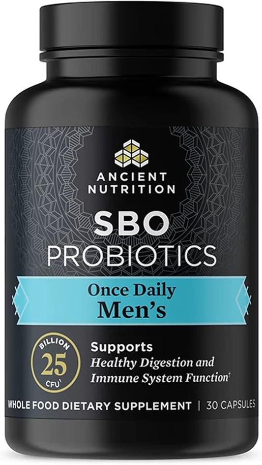 Ancient Nutrition Probiotics for Men, SBO Probiotics Men's Once Daily 30 Ct, for Healthy Digestion and Immune System Function Support, 25 Billion CFUs* Per Serving